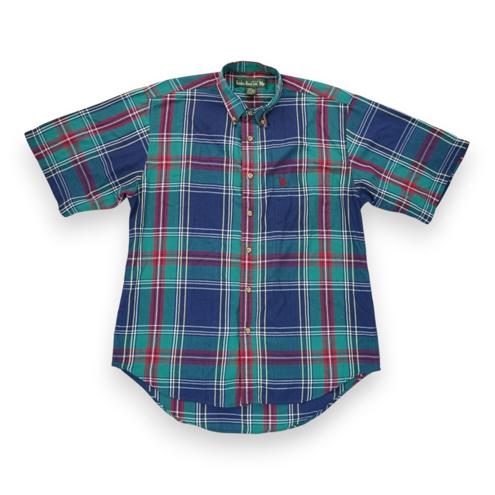 Vintage Knights of Round Table Mens Plaid Shirt Colorblock‎ 90's Size Medium
